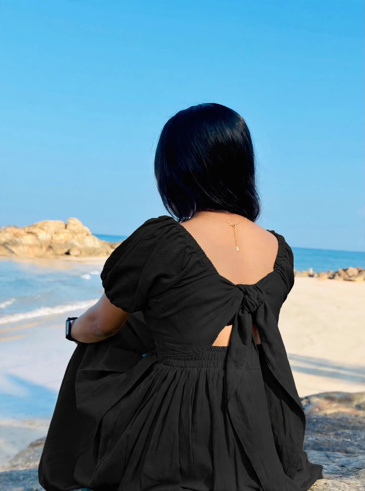 Elegant Puff Sleev Midi Frock